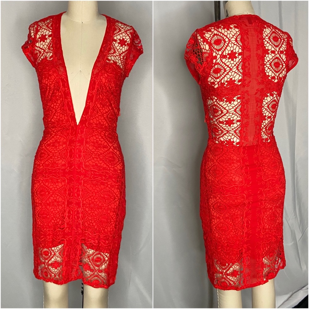 For Love & Lemons red crochet lace mini dress